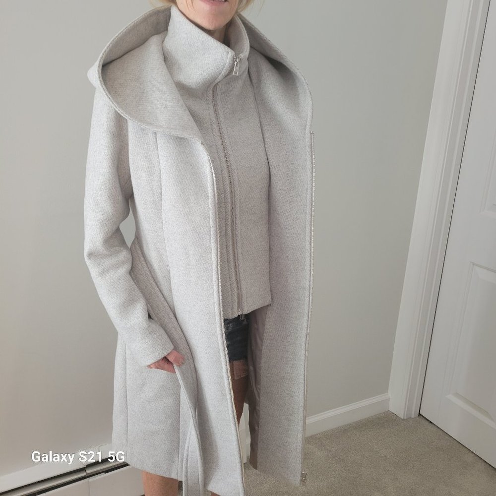 SOIA & KYO Adison Silverash Long Wool Coat with belt and hood, Women's Medium